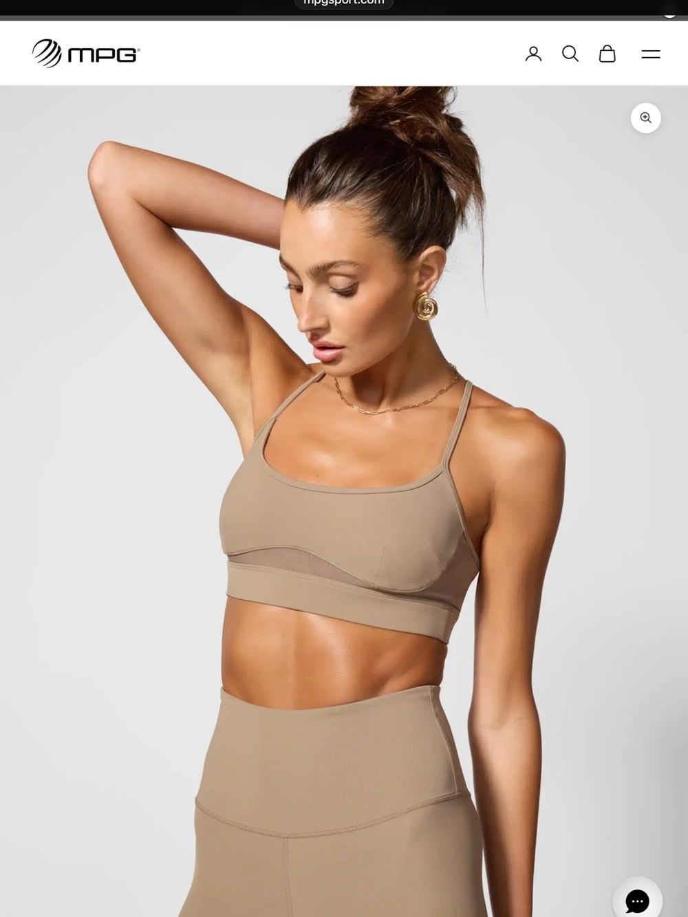 MPG sculpt cross back Sports Bra in Taupe Beige